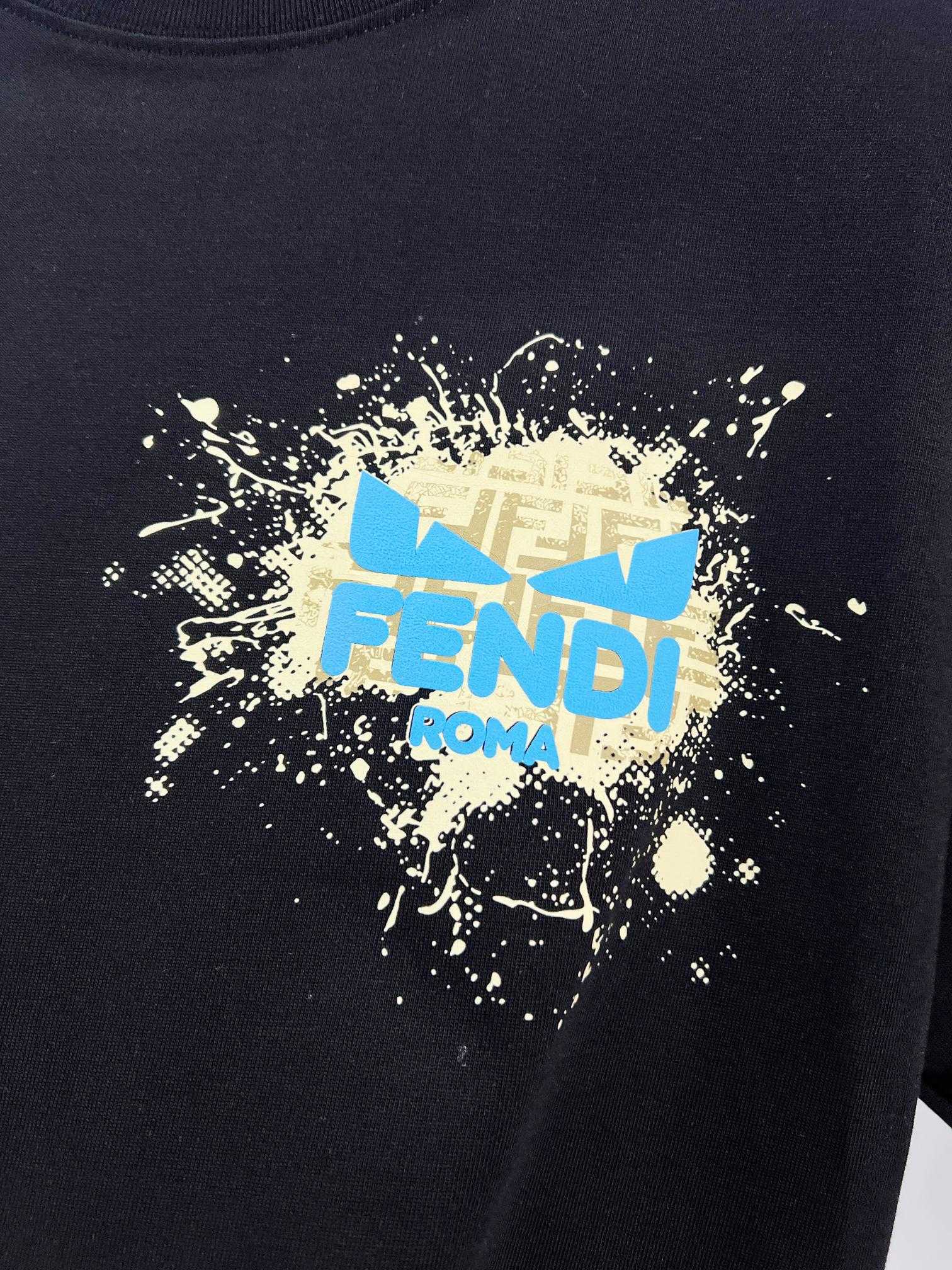 Fendi Inspired 300G Crew Neck T-shirt with Flocked Monster Eyes